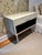 Luxurious Made Goods pair of contemporary cream shagreen end tables or night stands with streamlined profile and black and...