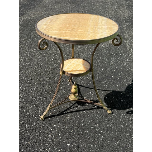 Metal Marble & Iron Side Table — Ornate Scrollwork Base • Two‑Tier Design For Sale - Image 7 of 11