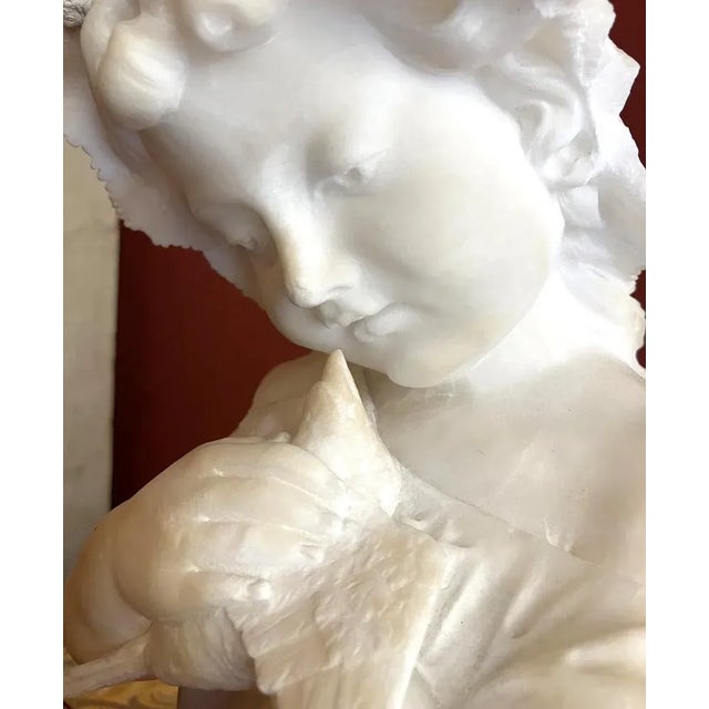 Italian Artist, Hand Carved Bust Sculpture of a Young Girl Holding a Dove, 19th Century, Alabaster For Sale - Image 11 of 12