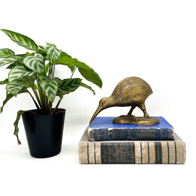 Striking, mid-to-late 20th century brass kiwi bird figurine with beautifully textured feather detailing and a warm patina....