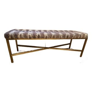 Brass Bench With Faux Fur Upholstery For Sale