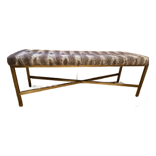 Brass Bench With Faux Fur Upholstery For Sale