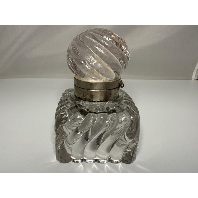 Large Victorian Swirled Glass Inkwell for your consideration. The inkwell measures approx. 6 inches tall, 3 3/4 inches X 3...