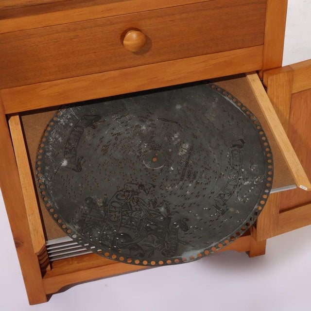 Arts & Crafts Antique Regional Mahogany Music Box Disk Cabinet With One Disk Circa 1920 For Sale - Image 3 of 9