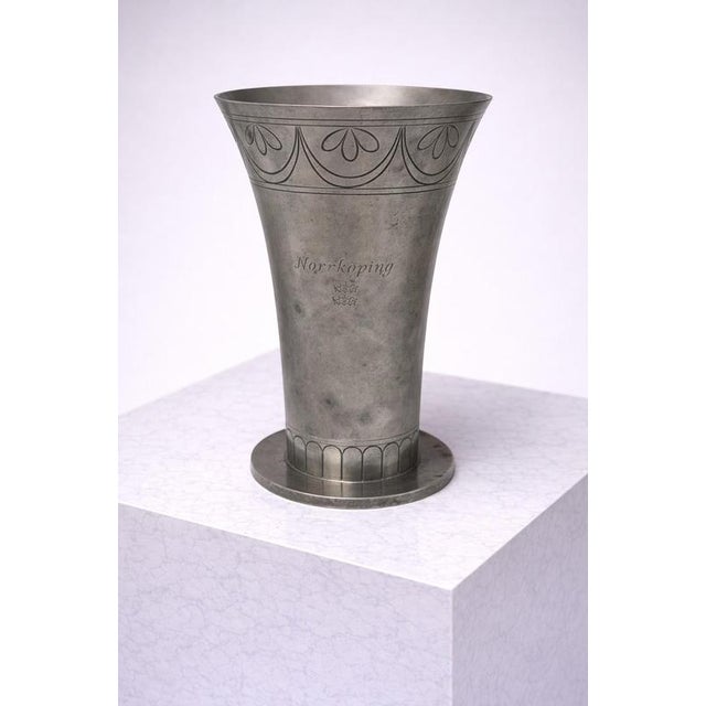 Swedish Art Deco Pewter Vase attributed to C.G. Hallberg, 1930s For Sale - Image 4 of 7