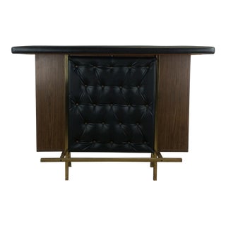 Mid Century Modern Dry Bar With Storage Shelving & Black Tufted Vinyl For Sale
