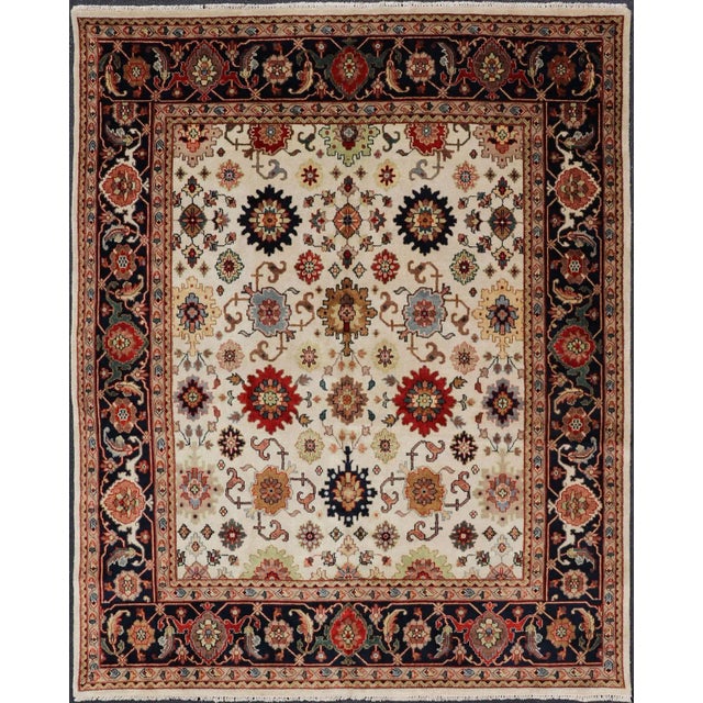 All Over Pattern Reproduction Sultanabad-Mahal Design in Ivory Background and Jewel Colors For Sale - Image 12 of 12