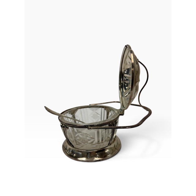 Early 20th Century Antique Victorian Automated Silver Plate & Cut Glass Condiment Jam Jar With Spoon For Sale - Image 5 of 8