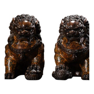 Pair of Cloisonne Enameled Guardian Lions – 10" Foo Dogs With Intricate Floral Motifs For Sale