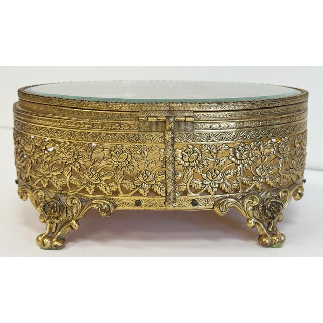 Vintage Oversized Pierced Brass Ormolu Jewelry Box For Sale - Image 9 of 12