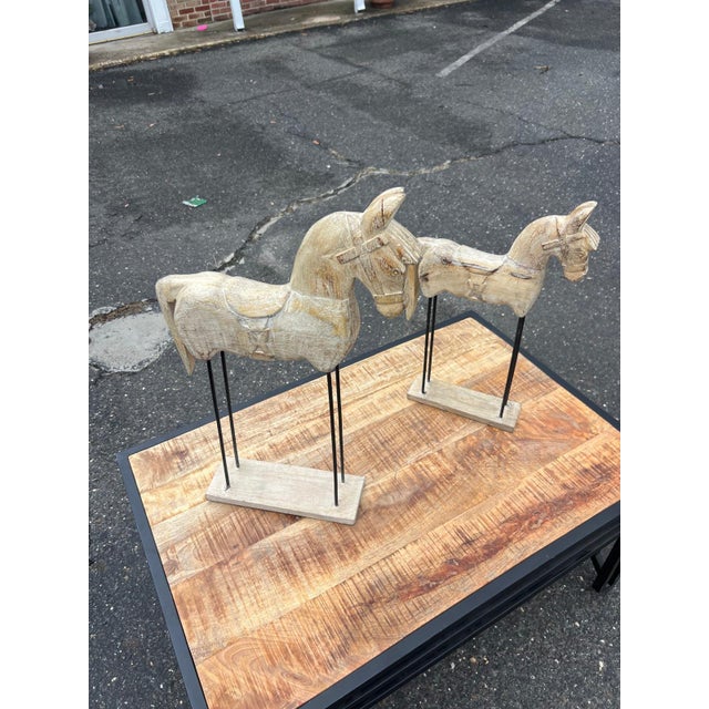Decorative Wooden Horse Sculptures (Pair) For Sale - Image 4 of 5
