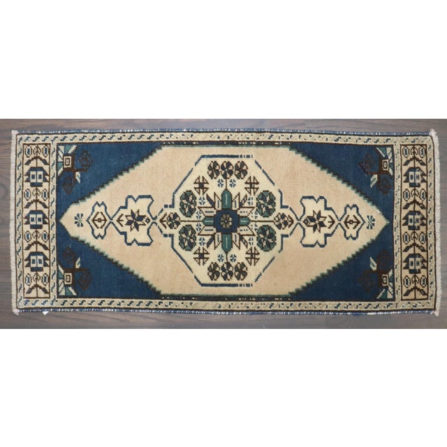Folk Art Vintage Zabihi Collection Turkish Mini Rug - 1'4" x 3'2" For Sale - Image 3 of 5