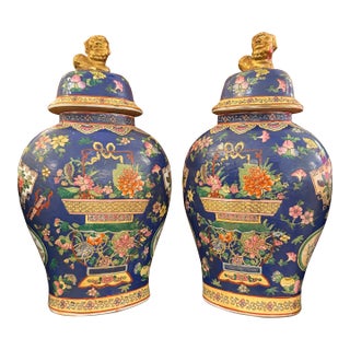 Porcelain Ceramic Asian Lidded Vessels a Pair For Sale