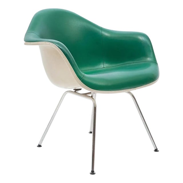 Mid-Century Modern Green Leather Dax Chair by Charles & Ray Eames for Herman Miller, 1960s For Sale