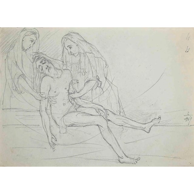 The Dead Christ is an original drawing in pencil on paper realized by an anonymous artist in the early 20th century. Good...