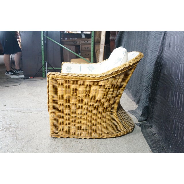Vintage Bohemian Organic Modern Coastal Braided Wicker Barrel Patio Arm Chair For Sale - Image 14 of 18