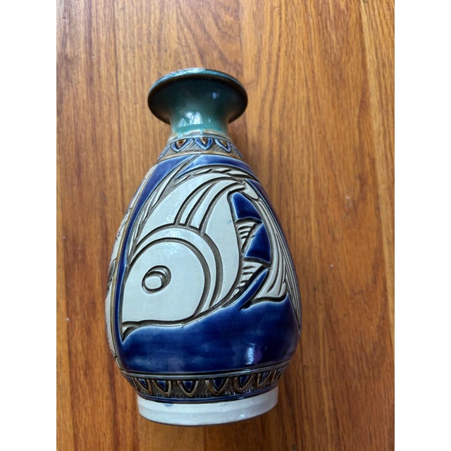 Mid 20th Century Mid 20th Century Okinawan Tsuboya Yachimun Fish Vase by Sumiko Miyagi For Sale - Image 5 of 12