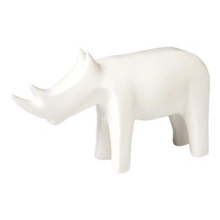 Minimalist Matte White Rhino Sculpture – Modern Ceramic Animal Object For Sale