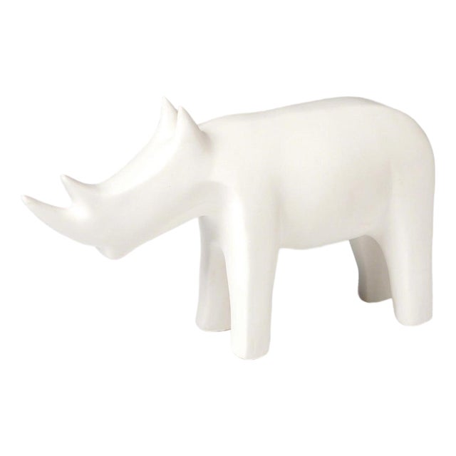 Minimalist Matte White Rhino Sculpture – Modern Ceramic Animal Object For Sale