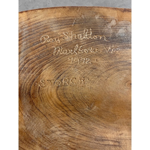 Wood Signed Roy Sheldon Live Edge Stool Side Table, Vermont 1972, American Studio Craft, C. 1972 For Sale - Image 7 of 12
