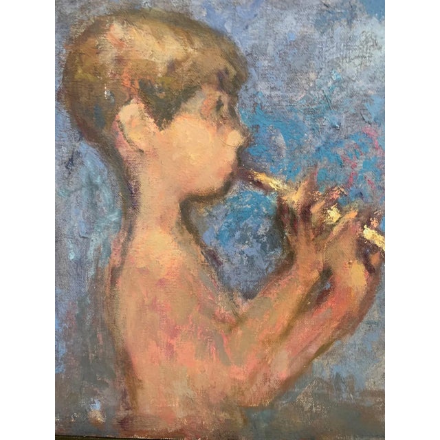 1960s 1960s Painting of Boy Playing a Flute For Sale - Image 5 of 9