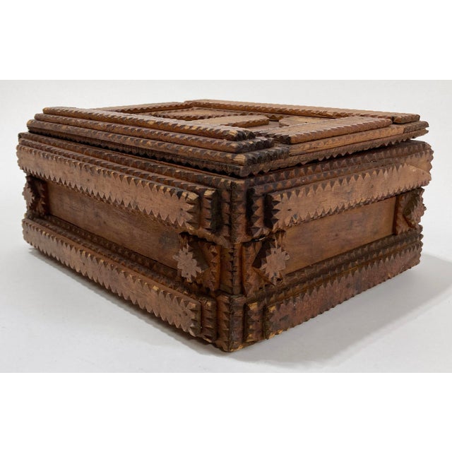 Brown Large Antique Tramp Art Storage Box For Sale - Image 8 of 12