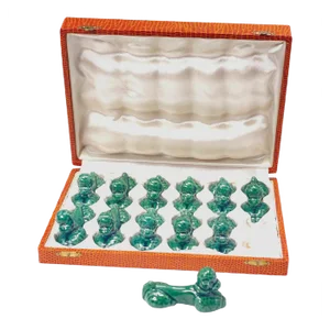 French Green Ceramic Knife Rests in Box, 1960, Set of 12