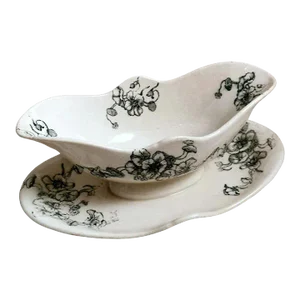 1950s Bertrand Leon Bordeaux French Majolica Gravy Boat "Capucine" Flower Decoration