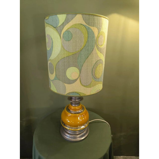 Ceramic and Steel Lamp with Patterned Lampshade, 1970s For Sale - Image 9 of 9