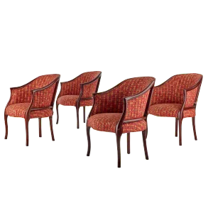 Kittinger Wood and Upholstered Transitional Design Lounge Chairs - Set of 4