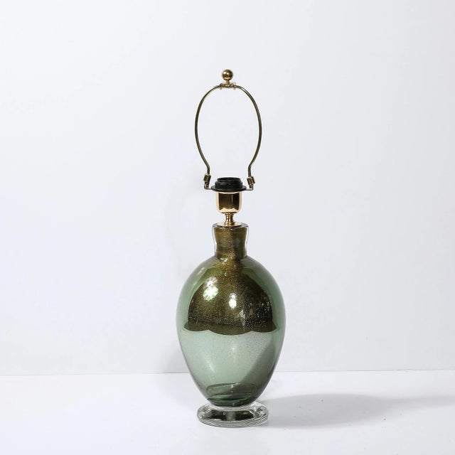 2020s Modernist Hand-Blown Murano Smoked Emerald Glass Table Lamps W/ 24k Gold Flecks For Sale - Image 5 of 12