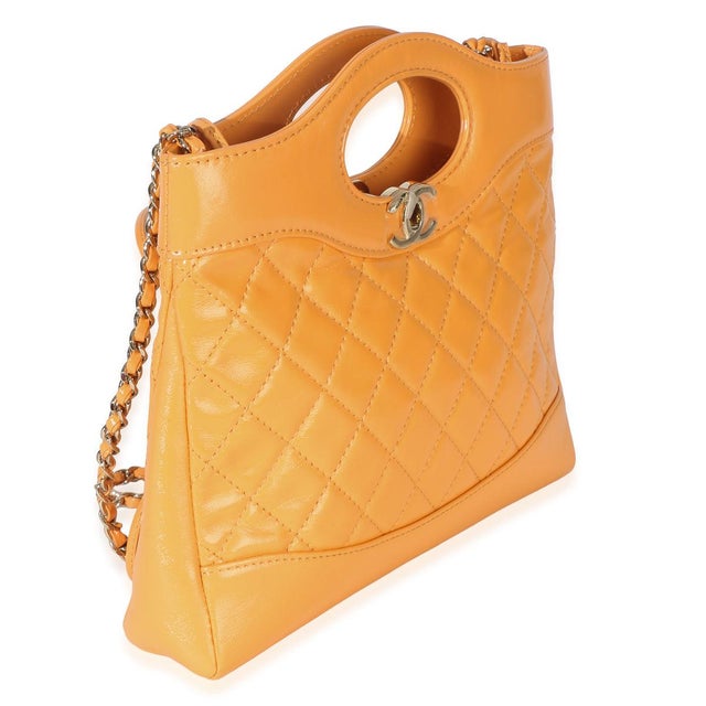 Contemporary Orange Shiny Crumpled Quilted Calfskin Mini 31 Shopping Bag For Sale - Image 3 of 9