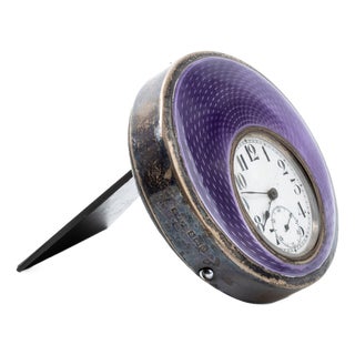 Art Deco Silver and Enamel Table Clock from Henry Williamson LTD, Birmingham, 1913 For Sale