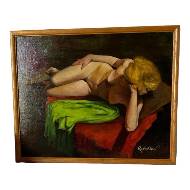 Vintage Oil Painting on Board of a Nude Woman by Richard Clive For Sale