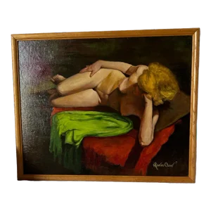 Vintage Oil Painting on Board of a Nude Woman by Richard Clive