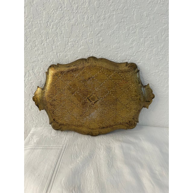 1970s Vintage Ornate Italian Burgundy & Gold Florentine Tray For Sale - Image 5 of 6