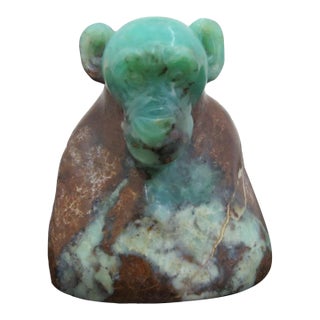 Finely Carved Green Chrysoprase Seated Monkey Sculpture Figurine For Sale