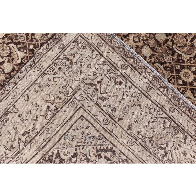Antique Persian Tabriz Beige Brown Handwoven Wool Rug For Sale - Image 9 of 9