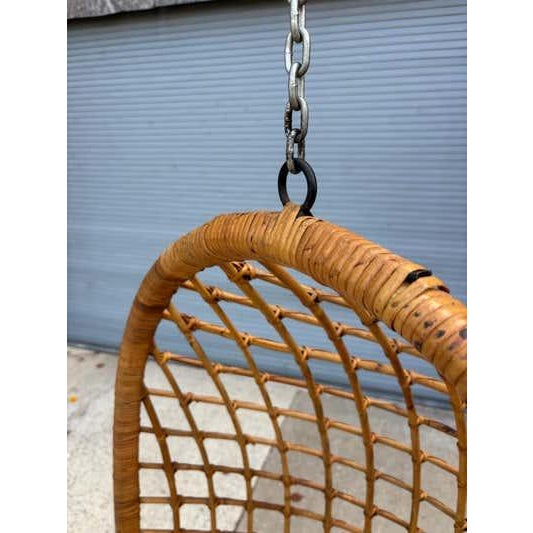 Mid-Century Modern Mid-Century Modern Wicker Rattan Hanging Chair, Italian Franco Albini Style For Sale - Image 3 of 13