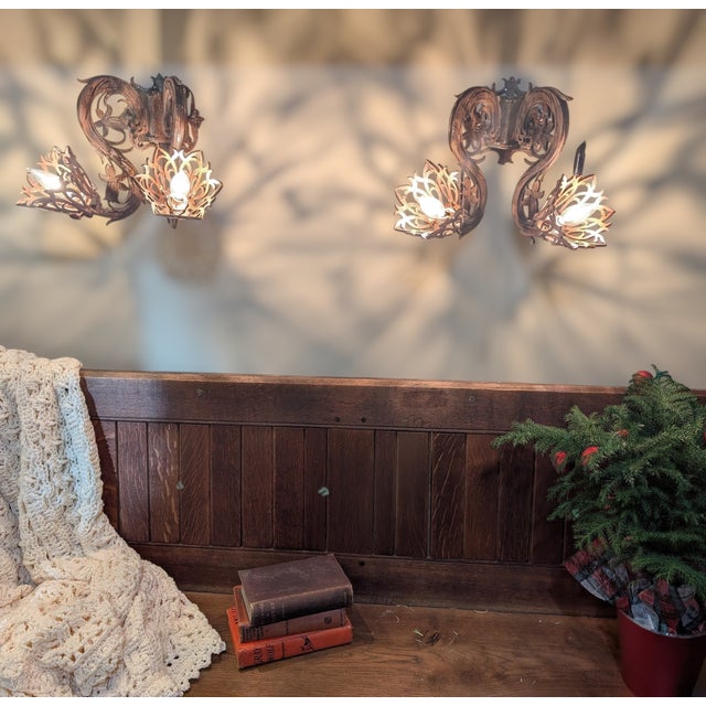 Antique Early 1900's Carved Wood Wall Sconces, a Pair For Sale - Image 11 of 11