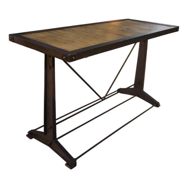 Industrial Console Table with Oak Top, 1950s For Sale