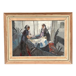 Eric Lo, Figures in Traditional Attire, 1950s, Oil on Canvas, Framed For Sale