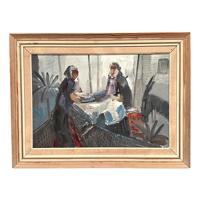 Eric Lo, Figures in Traditional Attire, 1950s, Oil on Canvas, Framed For Sale