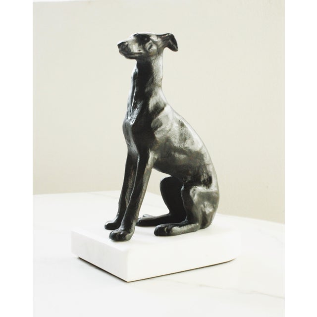 Contemporary Wippet Dog Plinth Carved Marble Base/Bronze Finish For Sale - Image 3 of 3