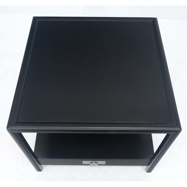 Wood Baker Black Lacquer One Drawer Two Tier Square Side End Table Night Stand For Sale - Image 7 of 12