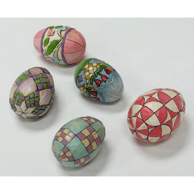 Vintage Painted Jim Shore Wood Eggs, Set of 5 For Sale - Image 4 of 7