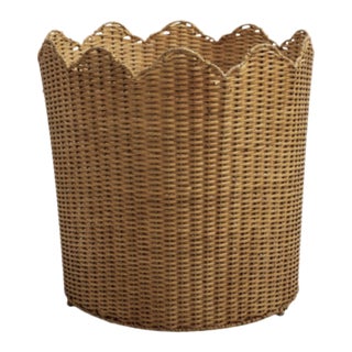 Scalloped Wicker Floor Planter For Sale