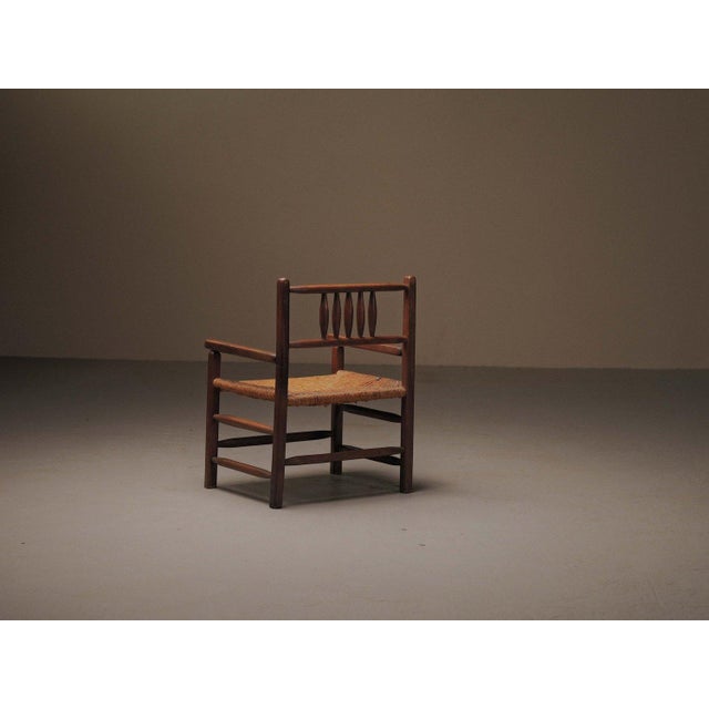 Brutalist Wood and Straw Armchair, France, 1950 For Sale - Image 11 of 18