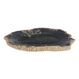 Petrified Wood Heart Shape Solid Black Elongated Bowl Dish Large Plate Ashtray For Sale