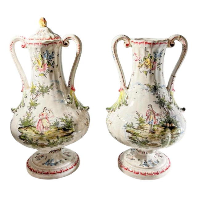 Covered Vases by Joseph Gaspard Robert for Faïencerie de Marseille, 18th Century, Set of 2 For Sale